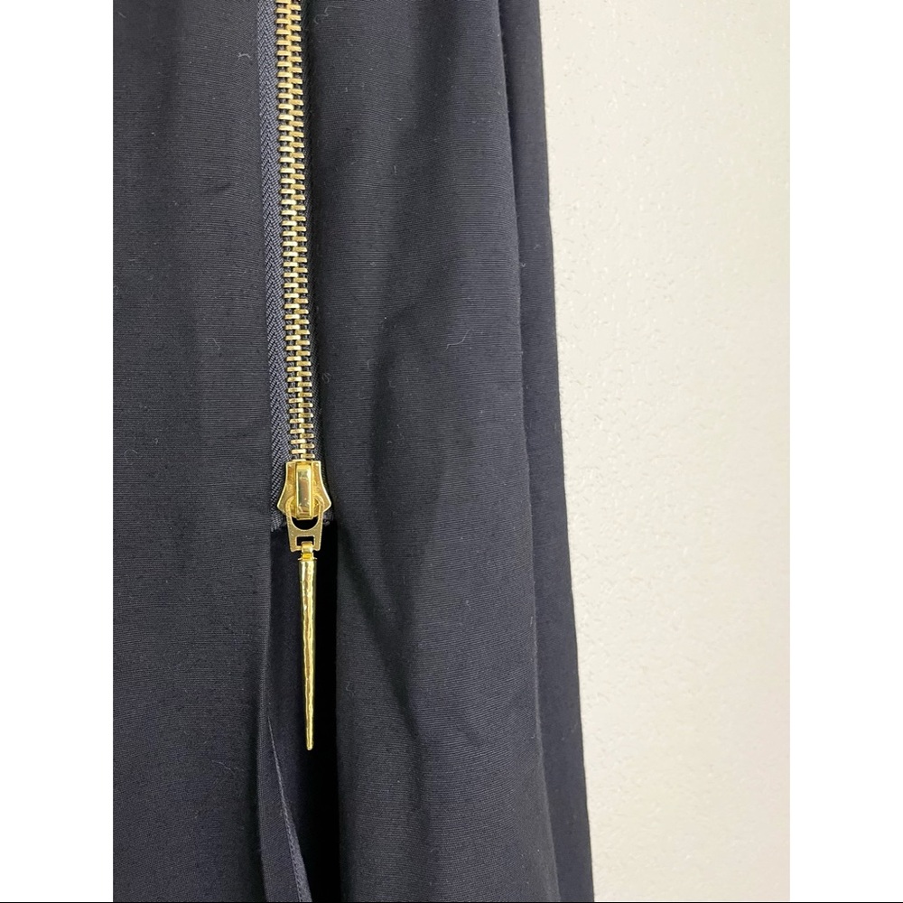 Monika Chiang Side Slit Maxi Skirt 00 Black High Waisted Gold Zip Flare Full - Picture 3 of 9